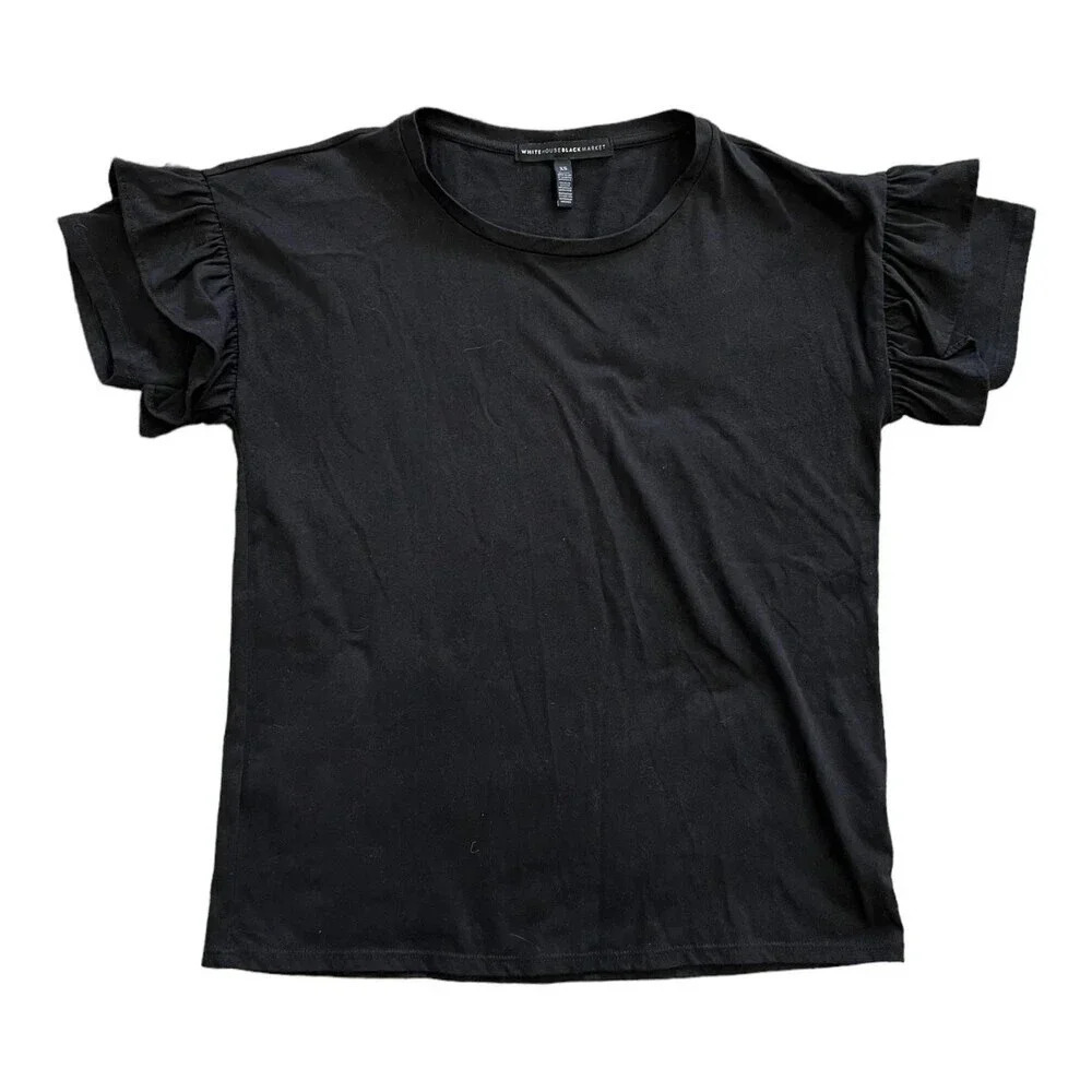 White House Black Market Black Ruffle Sleeve top XS